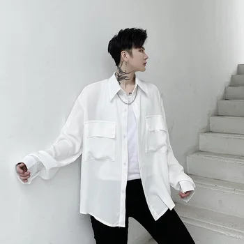 

EWQ / men's summer clothes loose big pocket white shirt 2020 trend fashion double pockets long sleeve tops koran tide new 9Y2461