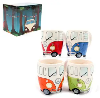 

96PCS 400ml Creative Hand Painting Double Bus Mugs Retro Ceramic Cup Coffee Milk Tea Mug Drinkware Novetly Gifts