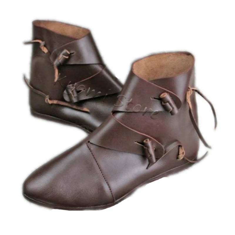 Botte Homme Bottes Médiévales Cuir PU - Cosplay Renaissance Vintage Fond Plat Bottes Laçage Vintage