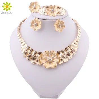 

Fashion Jewelry Sets Nigeria Dubai Gold Color Necklace Earring Set for Women Africa Bead Bridal Flower Jewelry Set Wedding Gifts