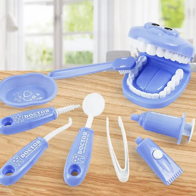 9Pcs/Set Kids Educational Pretend Play Dental Scene Toys Preschool Teaching Brushing Game baby Check Teeth Model Medical Kit 1