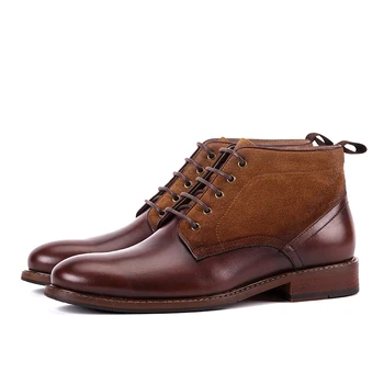 

New Men Basic Boots Autumn and winter High help Men's shoes Genuine leather handmade Man casual lace-up ankle boots