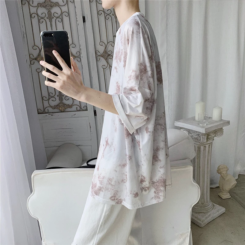 Летняя мужская модная футболка с принтом Tie Dye, повседневная камуфляжная футболка с круглым вырезом, Мужская Уличная свободная футболка в стиле хип-хоп, мужские топы