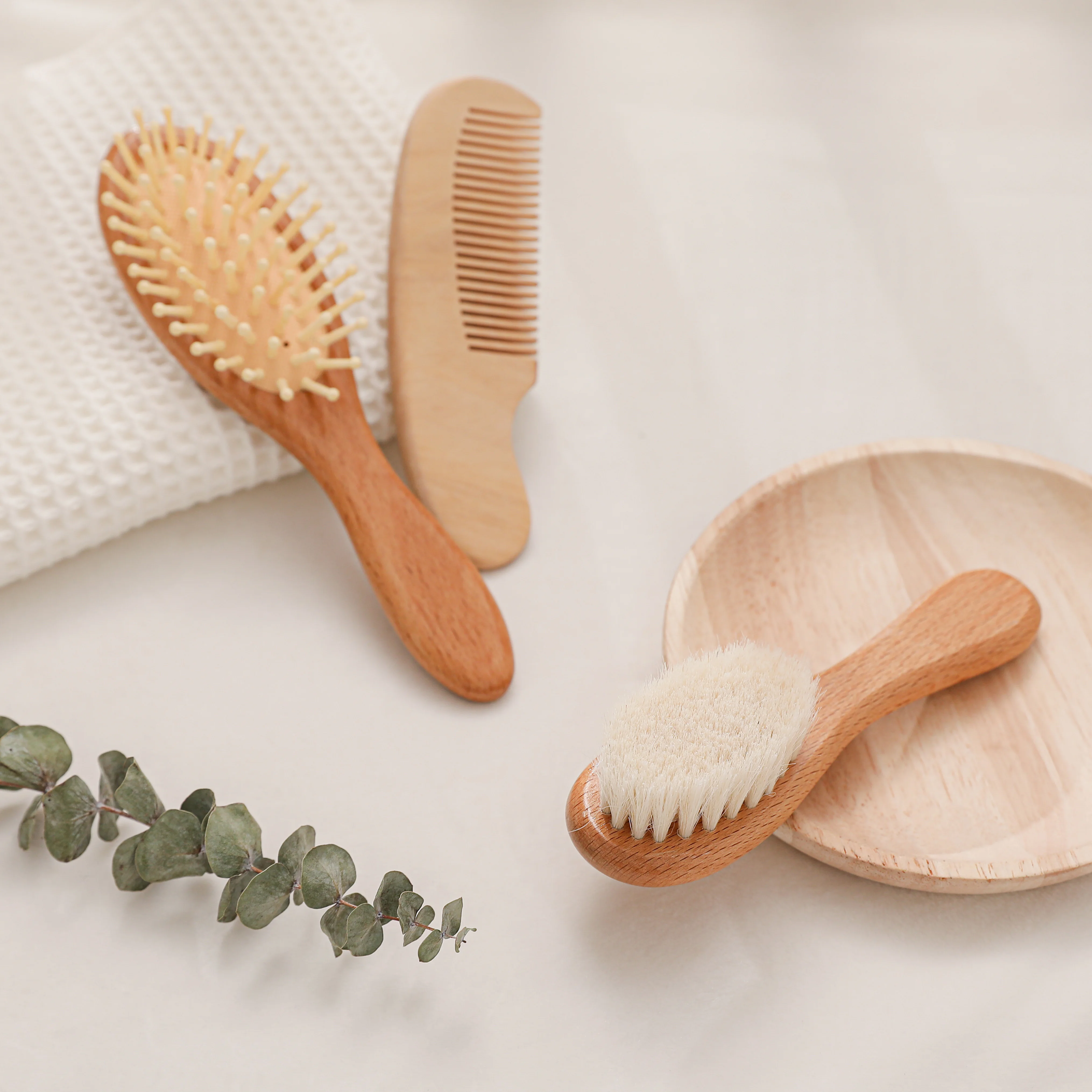 3 Pcs/set Newborn Baby Care Baby Wooden Soft Wool Hair Brush Baby