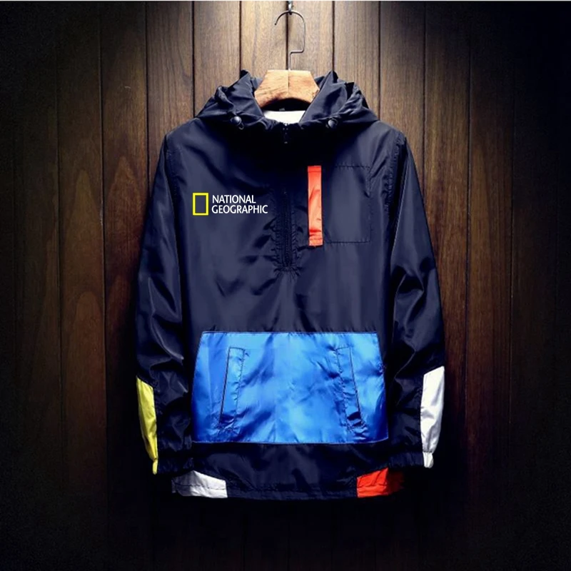 2021 New Mens Spring Autumn Jacket Zipper Casual Hooded Bomber Jakcet Fashion Patchwork Windbreaker Jacket Men Coat Clothing