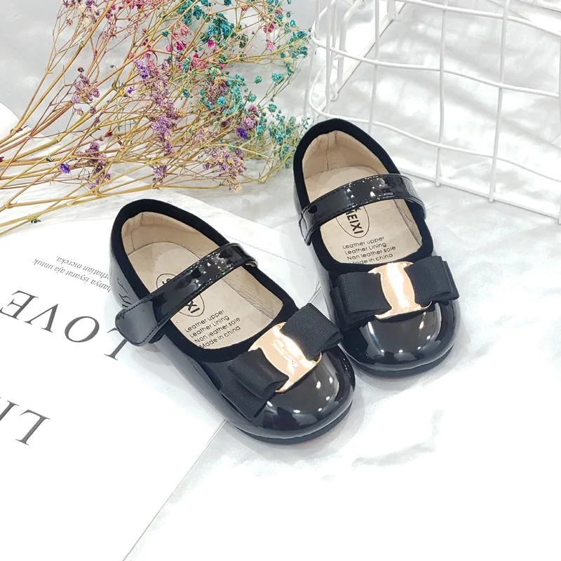 Girls Shoes Leather Shoes Baby Girl Lacquered Princess Shoes Small Girl Soft Sole Children's Shoes Little Leather Red Black Dark Blue Color