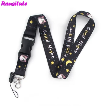 

10pcs/set Good night cat lanyard key ID card mobile phone belt USB badge holder DIY neckband lanyard ribbon rope R605x10