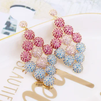 

Luxury Round Bead Earrings Inlay Multicolor AAA Cubic Zircon Drop Earring Women Wedding Party Jewelry VERY GIRL Trendy