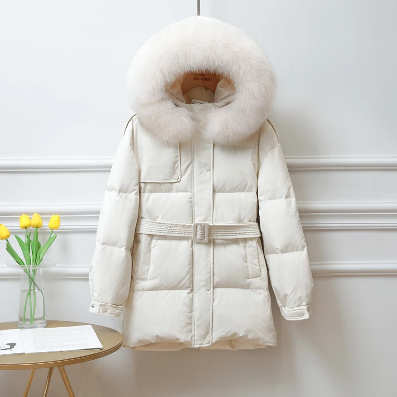 Winter Down Jacket Fashion Hooded Cotton Jacket Women's Mid-length Solid Color Plus Size Down Coat