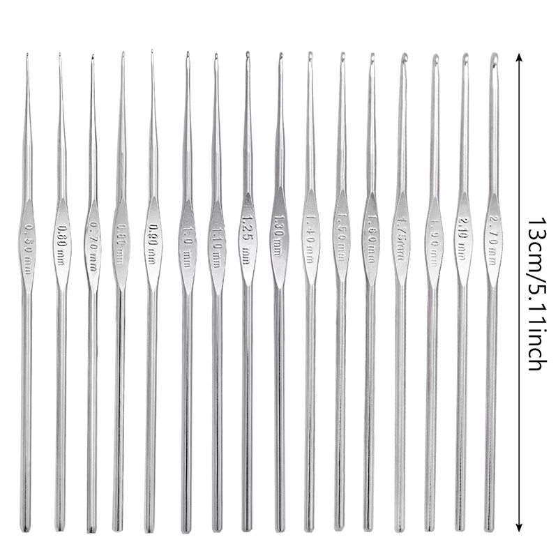 1Pcs Crochet Hooks Yarn Hook Crochet Needles Sweater Weaving Knitting Sewing Yarn Needles For Beginners Silver 0.5-2.7 crochet needles crochet hooks