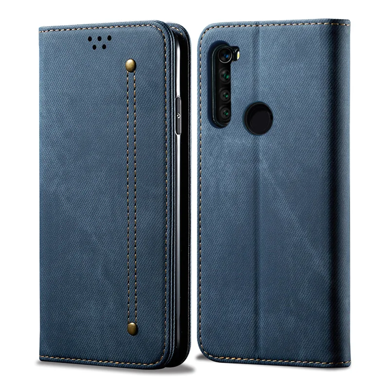 Чехол книжка в стиле ретро для Xiaomi Redmi Note 8T Джинсовый чехол бумажник с подставкой 8