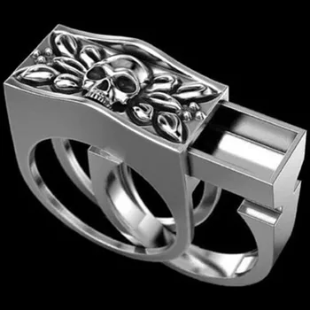 

Vintage Hip Hop Skull Ring Mens Biker Silver Color Gothic Casket Anniversary Jewelry Punk Rock Engagement Finger Rings Set