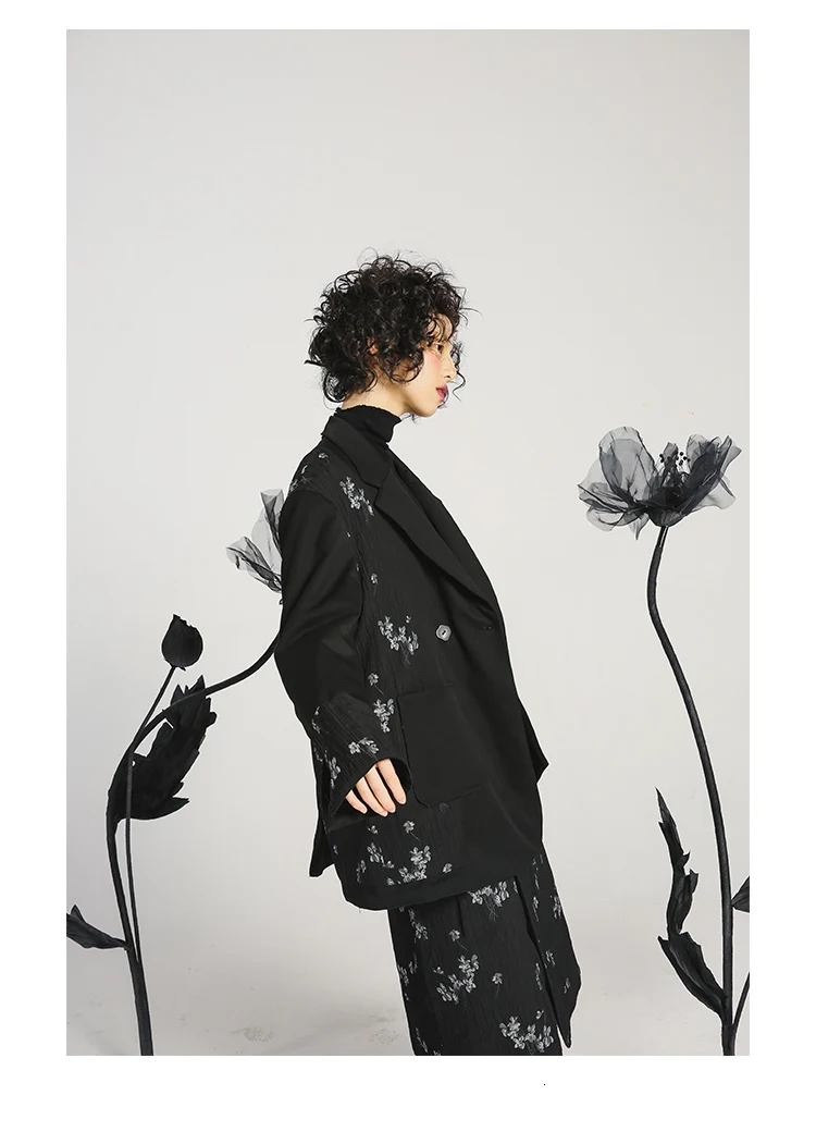 Loose Fit Black Both Side Wear Print Cotton-padded Jacket New Lapel Long Sleeve Women Coat Fashion utumn Winter 149