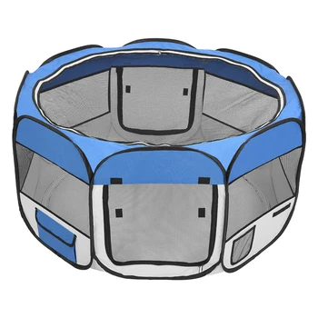 

36" Portable Foldable 600D Oxford Cloth & Mesh Pet Playpen Fence with Eight Panels Blue