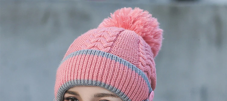 Новинка, 3 шт., повязка на голову, маска Skullies с большим шариком,, мягкие вязаные крючком шапки, женские зимние теплые шерстяные вязаные шапки