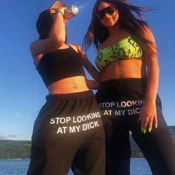 

Femme Letter Print Pantalon Mujer Cotton Joggers Women High Waist Black Casual Trouser Hip Hop Funny Sweatpants Loose Sweat Pant