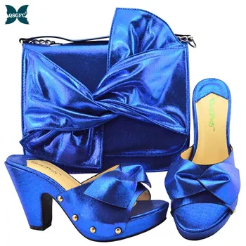 

2020 High Quality Italian Design Lady Shoes Matching Bag in Royal Blue Color Nigerian Women Shoes and Bag Set For Party