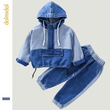 

Dolmidol 2019 HOTHOT Long Sleeve Hooded Denim Suit Jacket For Boys Girl Fashion Kids Jeans Fashion Casual Clothing Set Tracksuit