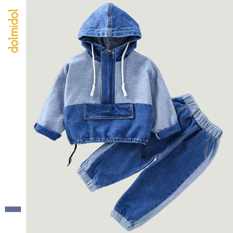 Детский джинсовый костюм с капюшоном Dolmidol Модный повседневный спортивный
