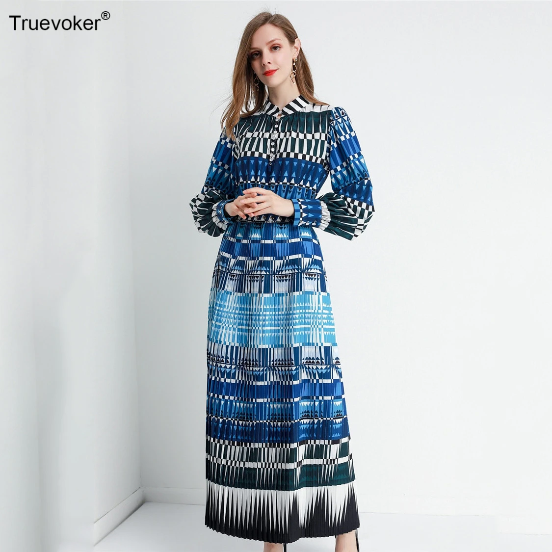 Truevoker, женские,, Festa, макси, длинные платья, женская подиумная Мода, рукава-фонарики, градиентный цвет, драпированные, для отдыха, Boho Vestidos