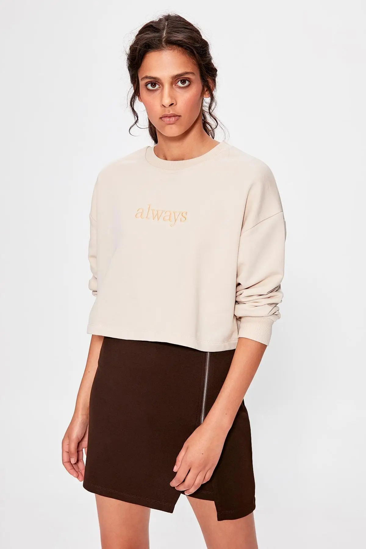 Trendyol коричневая трикотажная юбка на молнии TWOAW20ET0261