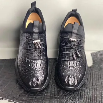 

Authentic Crocodile Scales Skin Men's Casual Sneakers Genuine Exotic Alligator Leather Soft Rubber Sole Elastic Band Male Shoes