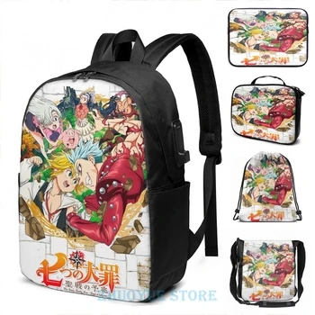 

Funny Graphic print The Seven Deadly Sins(2) USB Charge Backpack men School bags Women bag Travel laptop bag