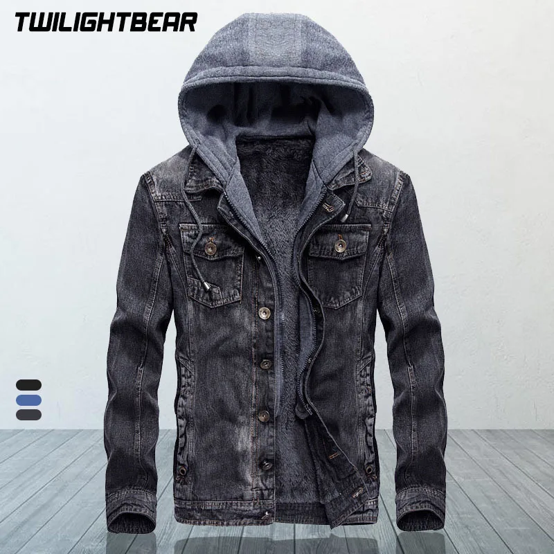 Denim Jacket Men's Winter Men's Denim Jacket Hooded Winter Denim