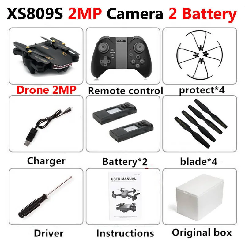 VISUO XS809S Профессиональный складной селфи мини-Дрон с камерой 2MP HD WiFi FPV широкоугольный XS809HW RC Квадрокоптер Вертолет игрушка - Цвет: 2MP 2 Battery Foam