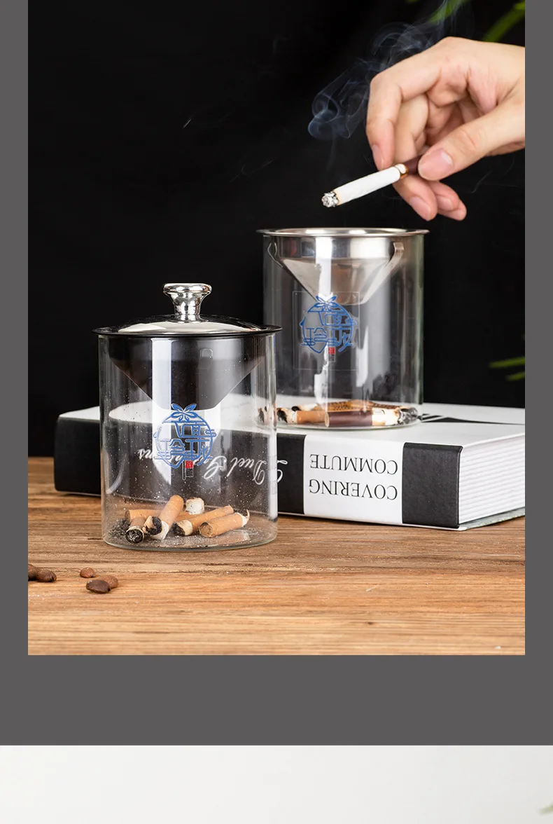 Creative stainless steel ashtray home anti-fly ash living room office personality trend ashtray glass ins wind