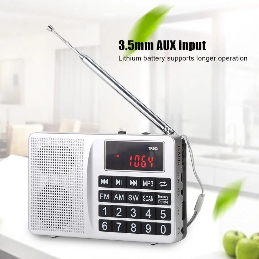 

Retekess TR603 Radio FM/AM/AW Digital Tuning Receiver with 3.5mm AUX Jack TF Card Rechargeable large Battery portable radio