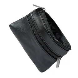 Unisex Black Leather Zipper Wallet with Multi - Function Coin and Key Holder (Black)