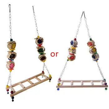 

Chicken Ladder Bridge Swing Perch Large Parrot Wood Stand Cage Exercise Play Toy