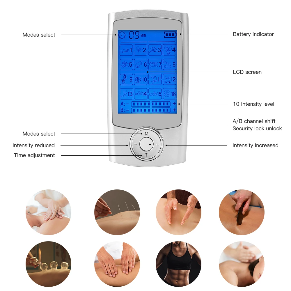 TENS блок 16 Режим электронный EMS Импульсный Массажер боли машина шеи ...