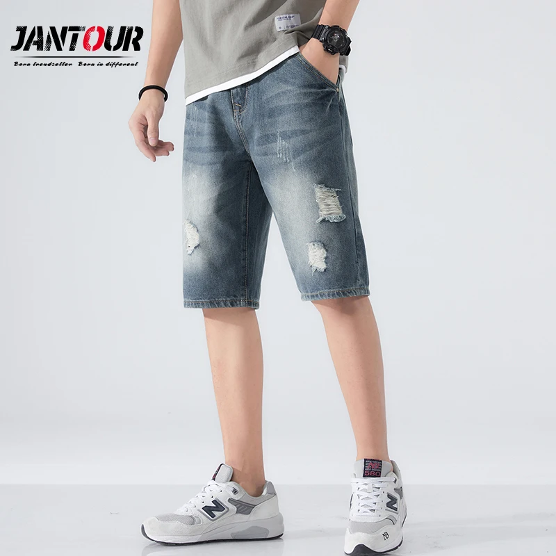 Men Ripped Short Jeans Brand Clothing 