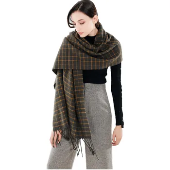 

New European and American style British fashion winter thick cashmere Plaid fringed Scarf Shawl
