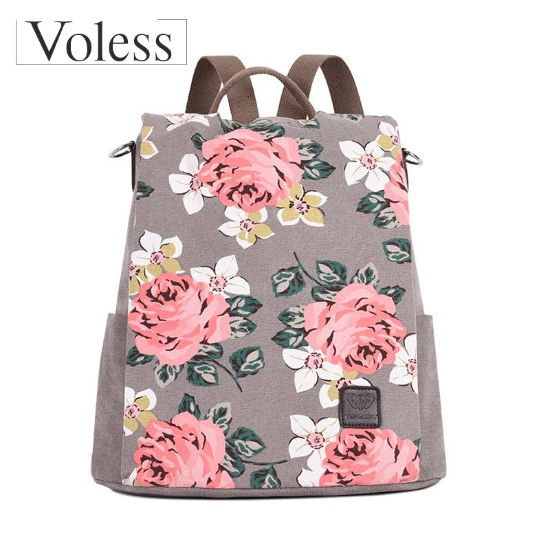 

2019 Multifunction Floral Printed Canvas Backpack for Women High Quality Design School Bags Girls Anti-theft Travel Rucksack