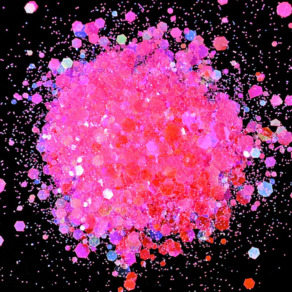 50 gr/beutel Holographische Gemischte Sechseck Form Chunky Nagel Glitter Pailletten Sparkly Flakes Scheiben Maniküre Körper/Auge/Gesicht Glitter PDS # 202 – Detail 5