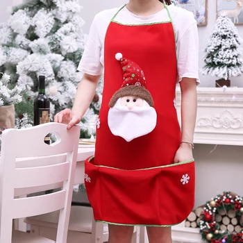 

Red Christmas Apron Cartoon Santa Pattern Kitchen Apron with Pocket- Christmas Gift Idea for Fun Festive Fancy Dress
