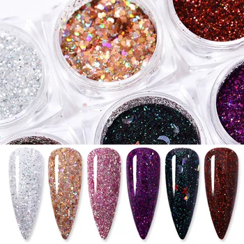 

6pcs/set Nail Glitter Powder Dust Shiny Luxury Sparkles 3D Nails Sequins Pigment Flakes Dust Nail Art Manicures Decorations
