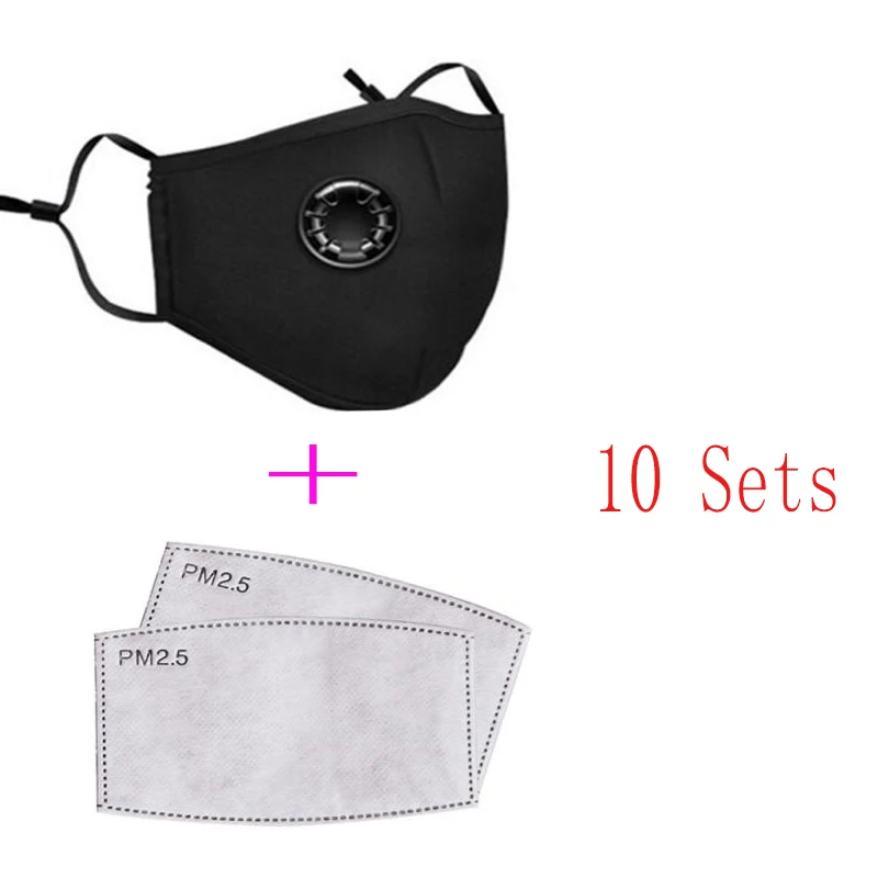 

1/3/5/10 Sets Dust-proof Reusable Face Masks With PM2.5 Filter Cotton Paper Mouth Masks Breath Valve Activated Carbon Filter