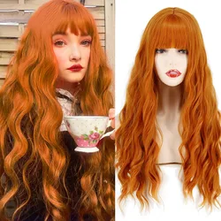 24“Long Orange Wig With Bangs Water Wavy Wig Synthetic Fiber Wig Women's Long Wig Cosplay/Daily/Party Wig