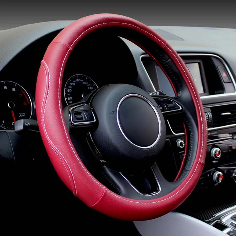 Red Универсальный чехол рулевого колеса автомобиля 7 цветов Нескользящая искусственная кожа Volant Оплетка на руль авто аксессуары - Название цвета: Red