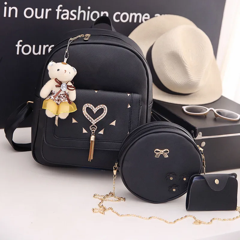 New Leather Three Piece Backpack Sets For Women Fashion Leather Backpack + Wallet + Card Holder 3 Sets