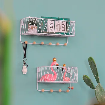 

Creative Home Bedroom Wall Decoration Hook Type Sundries Holder Storage Rack Iron Grid Wall Hanging Racks Multifunctional Shelf