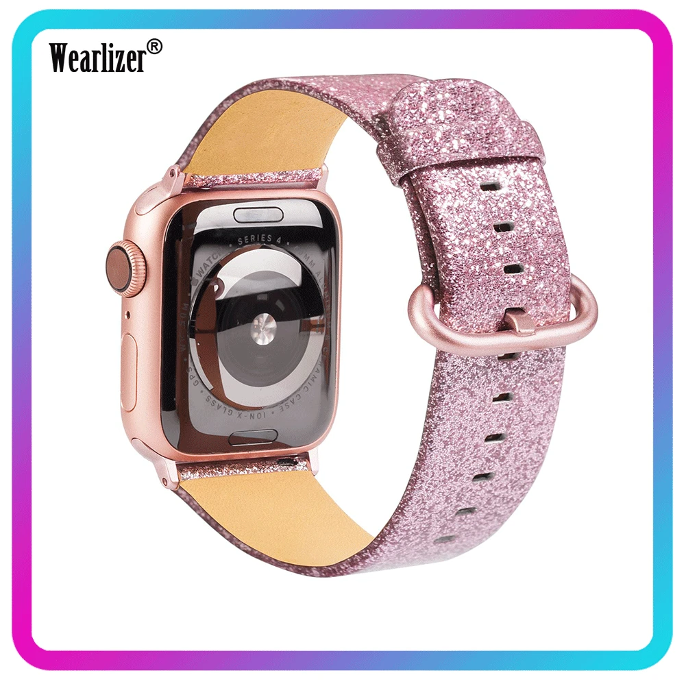 

Genuine Leather Band for Apple Watch SE Diamond Shiny Glitter Strap 38mm 42mm Women Wrist Strap Band for iWatch Series 6 5 4 3 2