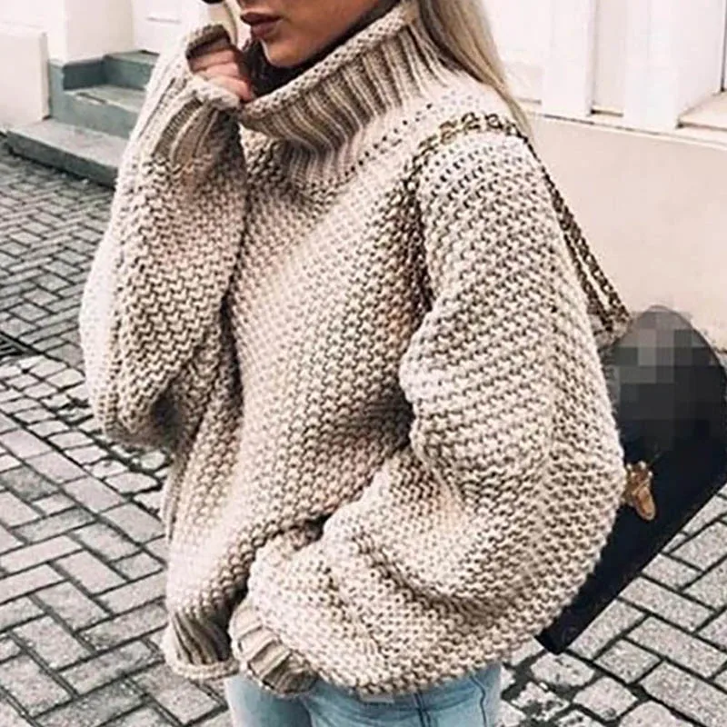 

Women Turtleneck Sweater Loose Casual Knitted Sweaters Female Fashion Pullovers