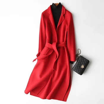 

Fashion New Woolen Coat Women Autumn Winter Korean Long Belt Double Sided Wool Jacket Overcoat Ladies High quality Wool outwear