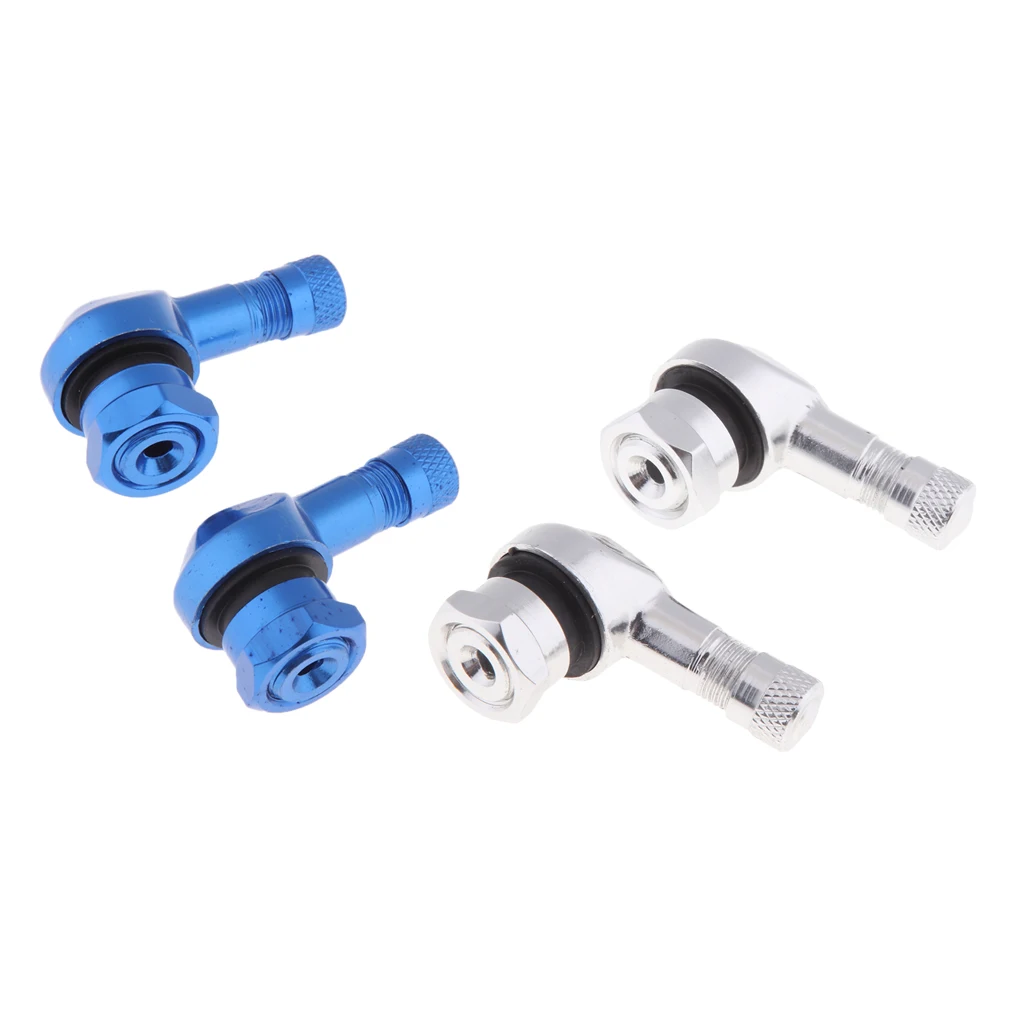 4pcs Valve Extenders Tire Stem Extension 90 Deg Angled Wheel Adapter for Motorcycle Bike, Blue + Silver
