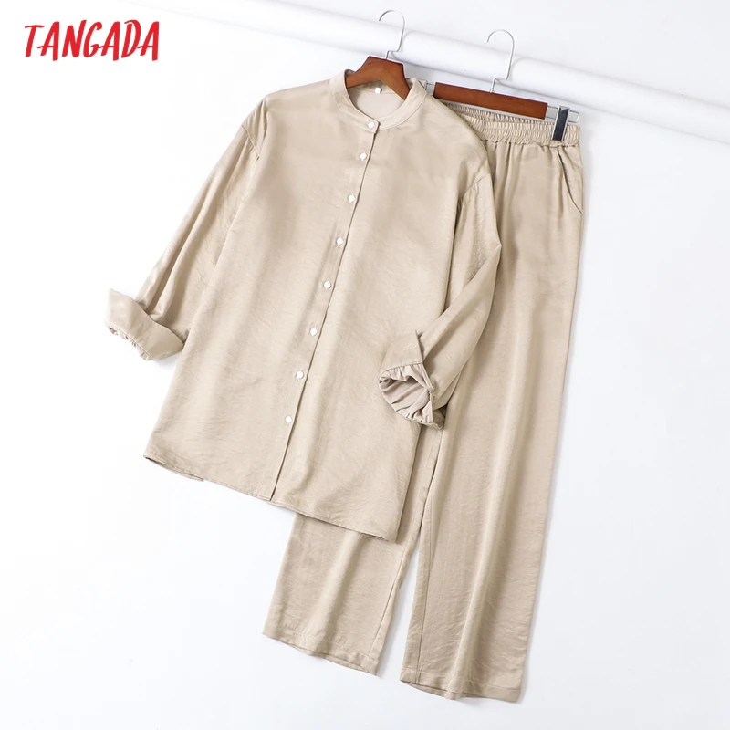 women's short suit set Tangada 2022 Women Tracksuit Sets Oversized Blouse and Wide Leg Pants 2 Pieces Sets High Quality Sets 6L40 women's shorts and blazer suit set